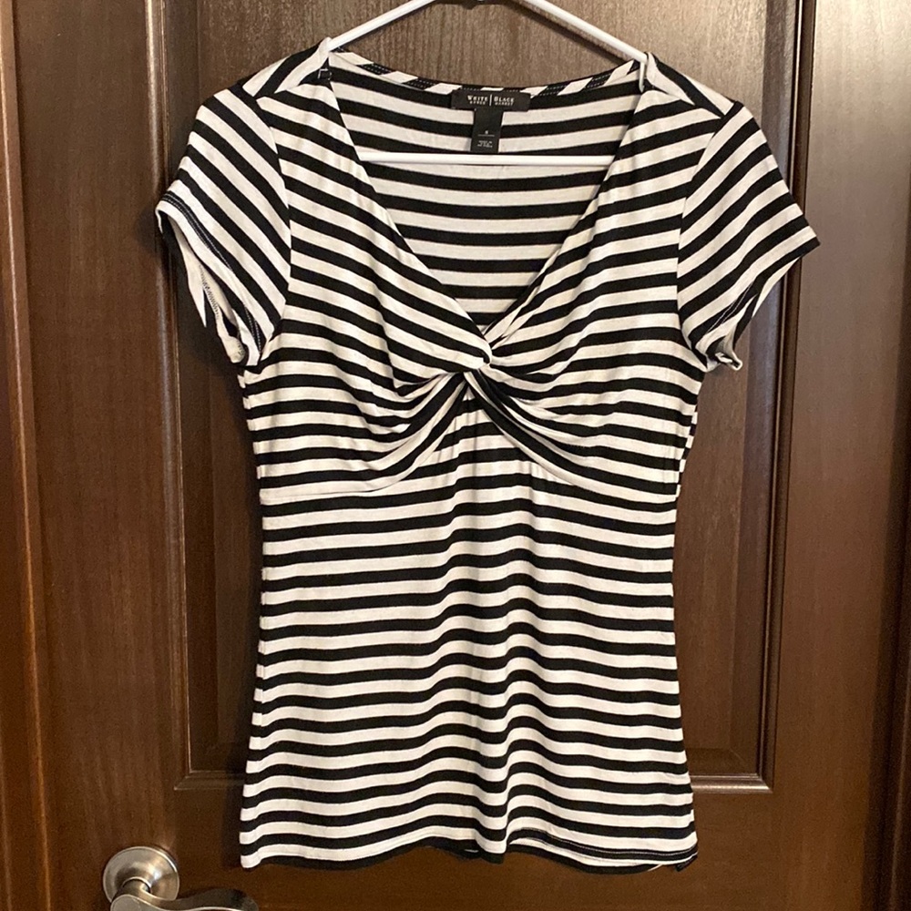 White House Black Market Striped Twist Front Tee